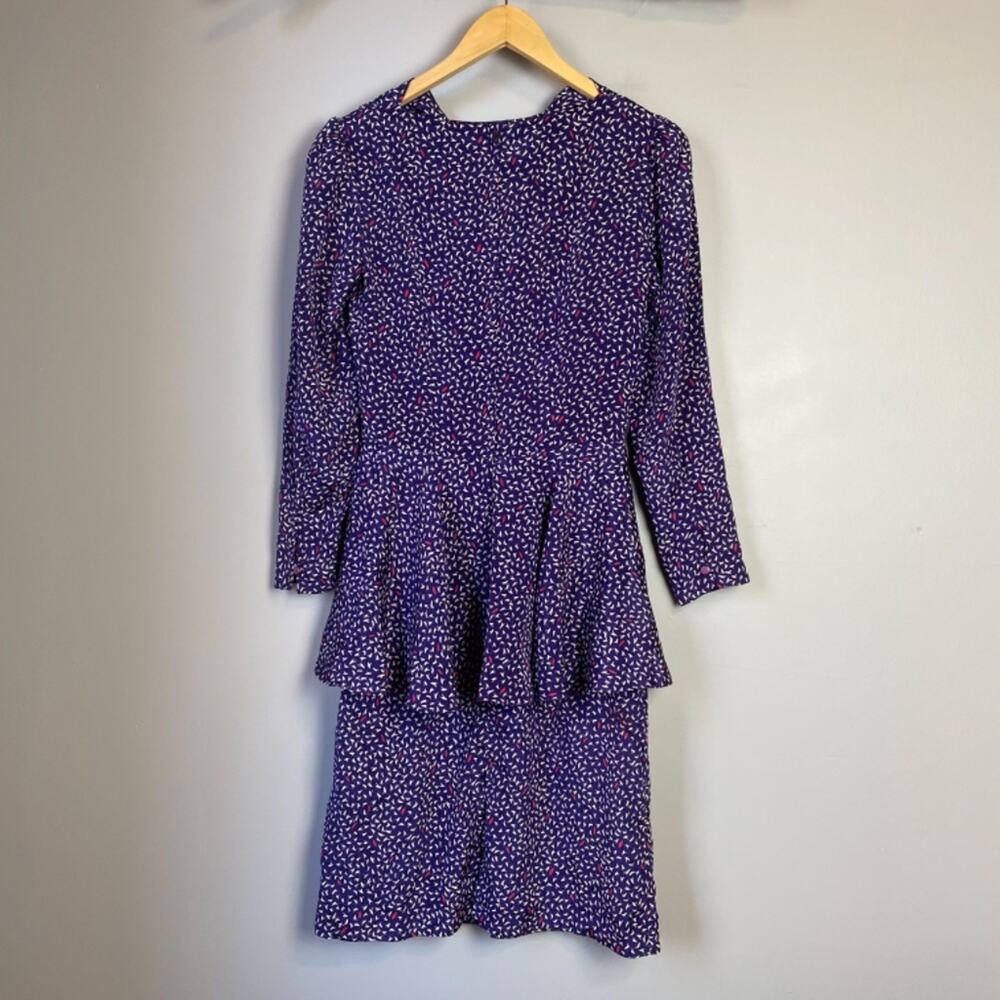 Vintage 80s ala Carte Purple Silk Peplum Dress - Picture 5 of 6